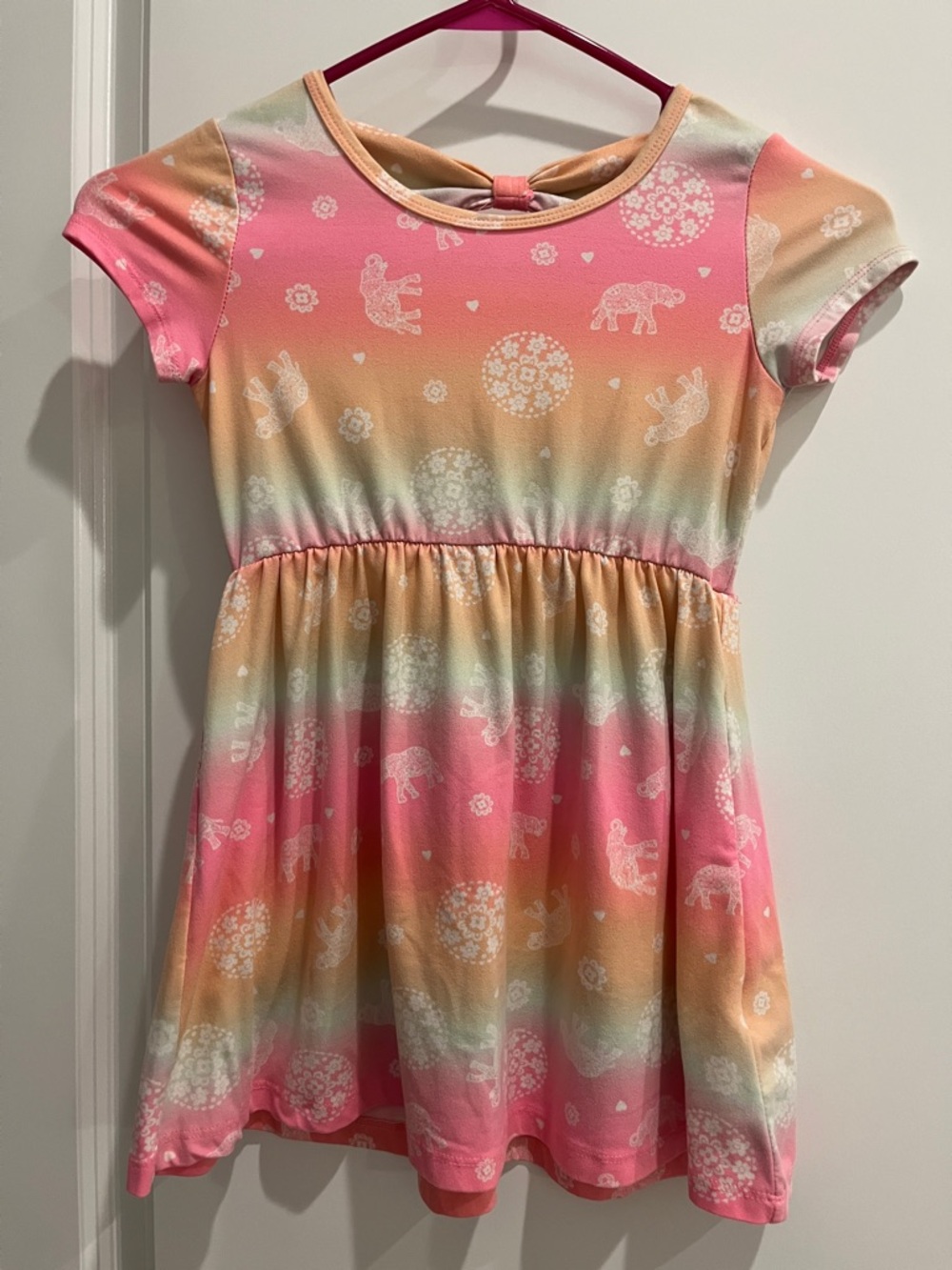 Colette Lilly Pastel Rainbow Elephant Bow-Back Casual Dress for Girls